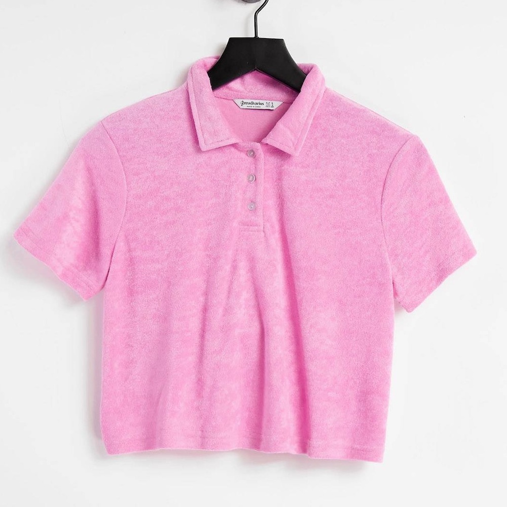 Beautiful Stradivarius Pink Polo Crop Top in Pink NWT - Picture 1 of 3